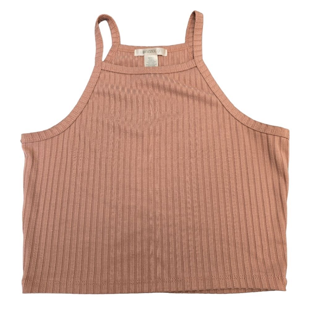 Bozzolo Women's Tan Spaghetti Strap Rib Knit Crop Tank Top S